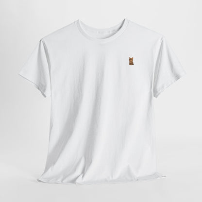 Brown kitten graphic T-shirt for cat lovers, featuring cute cat design on a casual fit Printify T-shirt.