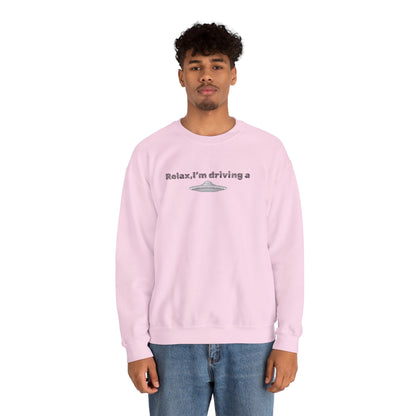 Relaxing UFO Driving Sweatshirt, Funny Gift for UFO Lovers, Unisex Crewneck Pullover, Casual Wear, Space Enthusiast Apparel