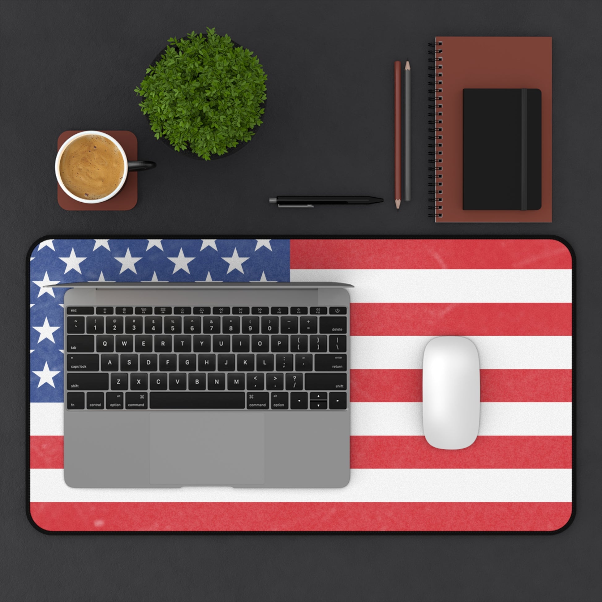 American flag desk mat by Printify featuring patriotic red, white, and blue stars and stripes for workplace decor.