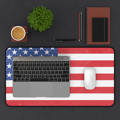 American flag desk mat by Printify featuring patriotic red, white, and blue stars and stripes for workplace decor.