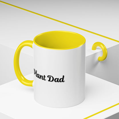 Black-handle Plant Dad coffee mug featuring a plant lover design, available in 11oz or 15oz, perfect for plant enthusiasts.