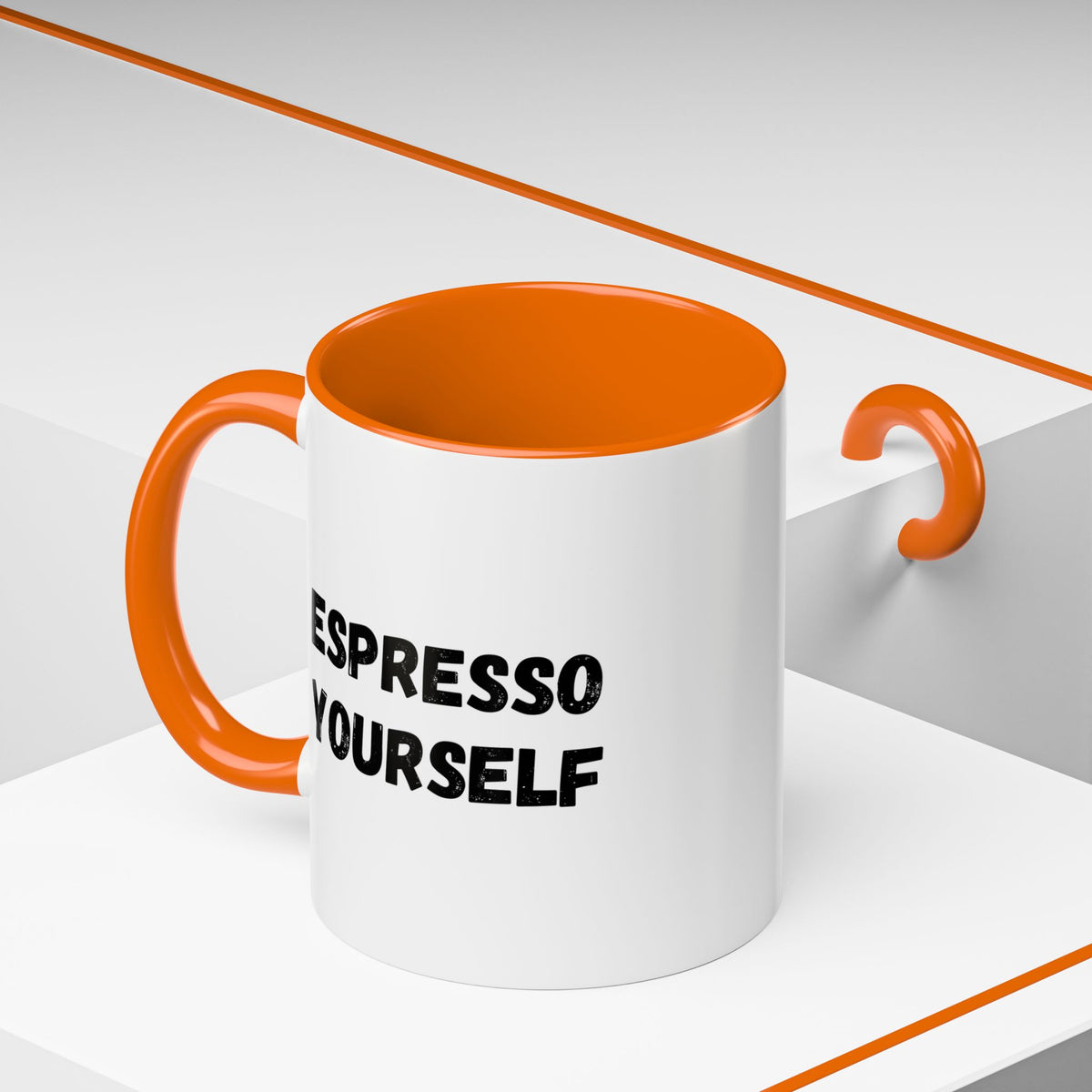 Funny espresso mug with "Espresso Yourself" slogan, 11 oz size, ideal for coffee lovers, by Printify.