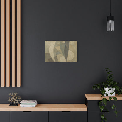 Abstract neutral geometric shapes on matte canvas by Printify, featuring modern, minimalist design with gray and beige tones.