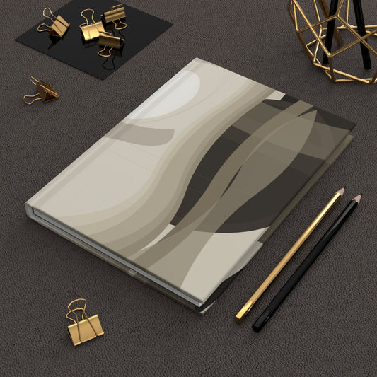 Hardcover journal with neutral abstract shapes cover featuring modern paper design by Printify, ideal for writing or note-taking.