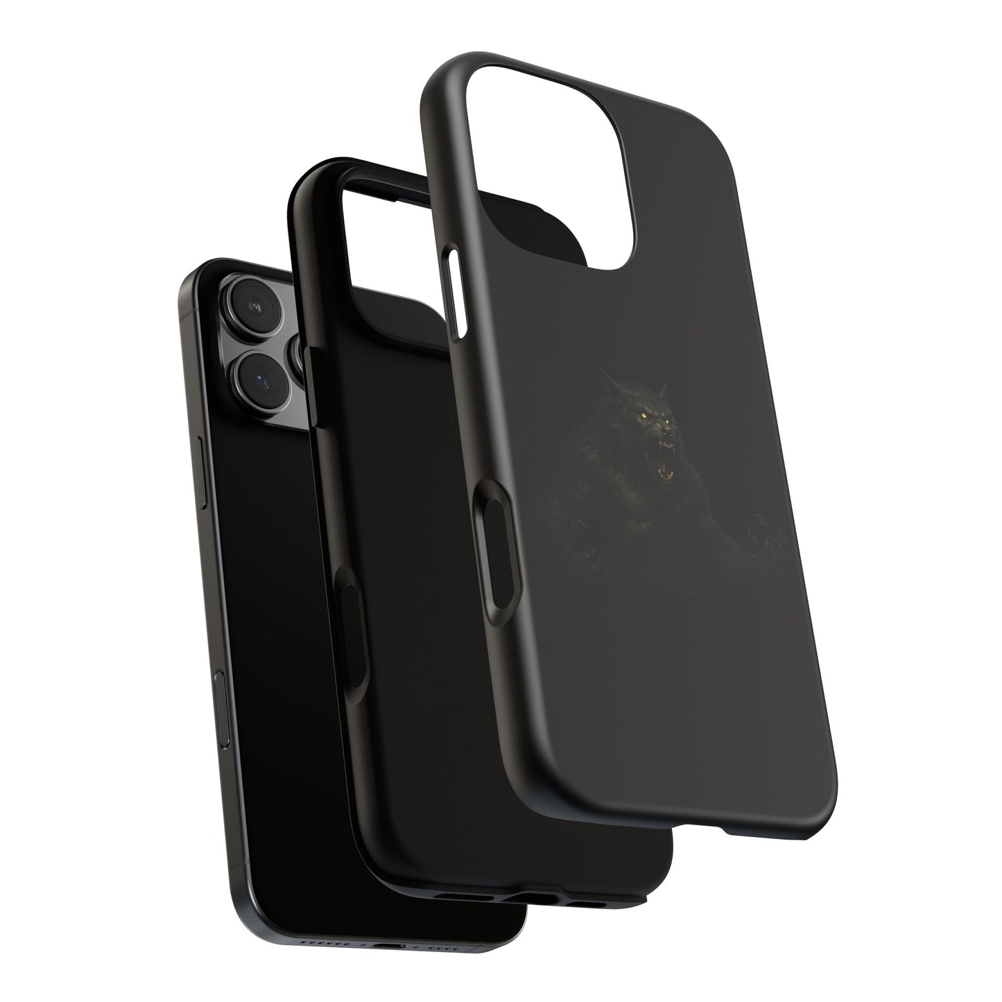 Werewolf phone case with dark monster graphic, tough protective design, suitable for smartphones, by Printify.