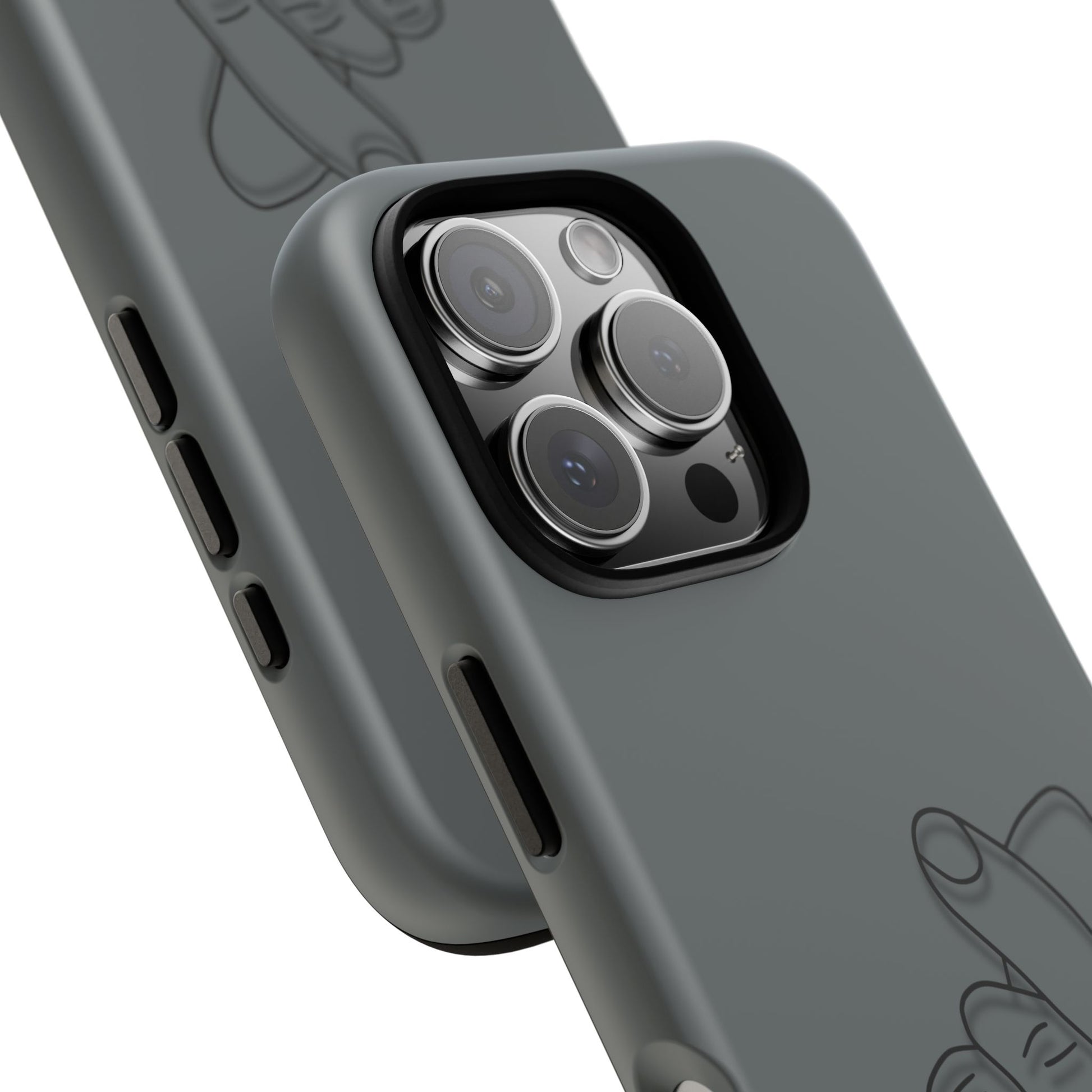 Silicone phone case with embossed Korean finger heart design, compatible with smartphones, by Printify.