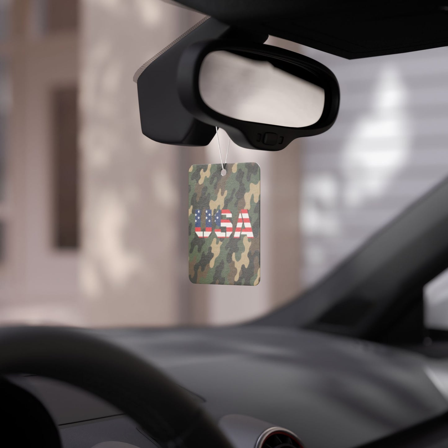 USA Camo Car Air Freshener by Printify featuring patriotic camouflage design, ideal as a gift for veterans.