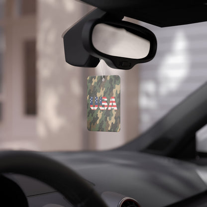 USA Camo Car Air Freshener by Printify featuring patriotic camouflage design, ideal as a gift for veterans.