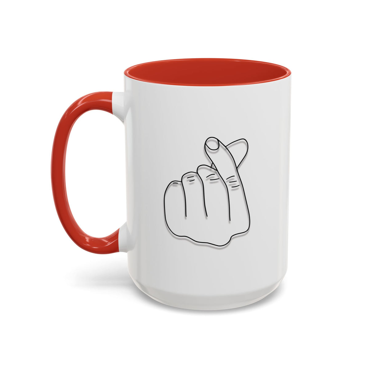 Minimal Korean finger heart accent coffee mug from Printify, 11oz or 15oz, featuring a sleek design and subtle cultural detail.