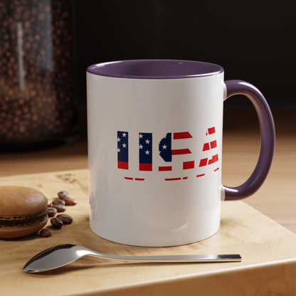 USA Flag Accent Coffee Mug — Patriotic 11/15oz Ceramic Coffee Cup