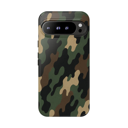 Rugged camouflage phone case by Printify with tough protective design, featuring a camo pattern for durable mobile device protection.