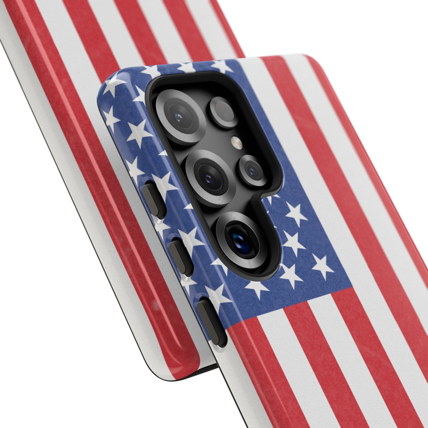 American flag tough phone case for iPhone and Samsung, patriotic protective cover with durable design by Printify.