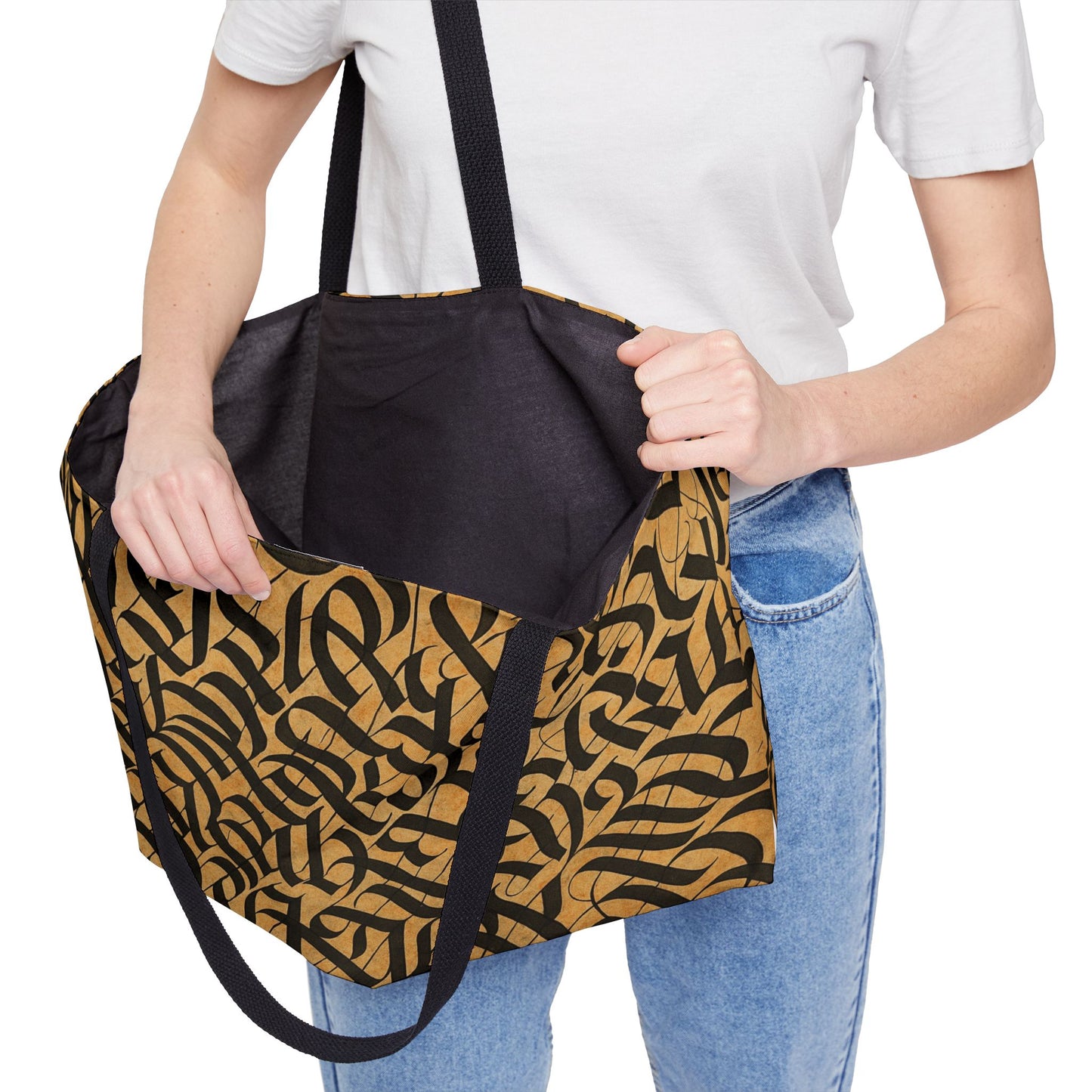 Printify weekender tote bag, stylish carryall for travel and beach, featuring a spacious design and durable fabric.