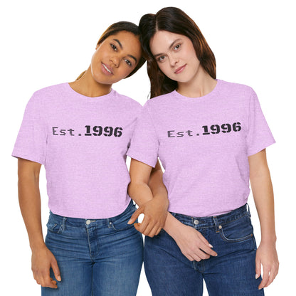 Vintage Est. 1996 T-shirt by Printify featuring a classic design, perfect for celebrating birth years or birthdays.