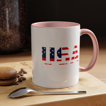 USA Flag Accent Coffee Mug — Patriotic 11/15oz Ceramic Coffee Cup