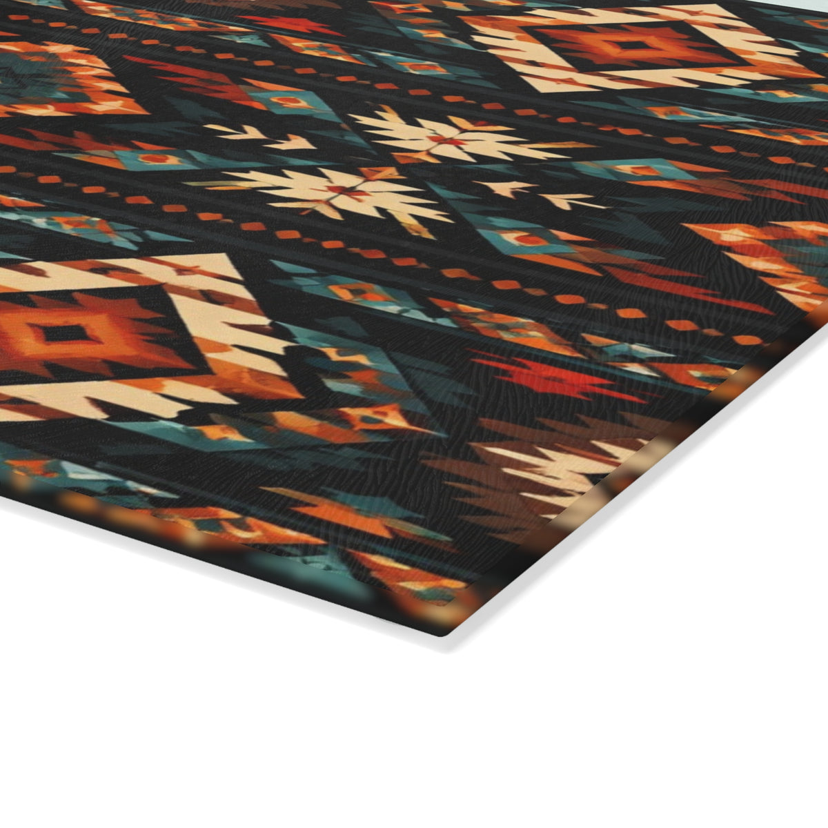 Southwest Aztec Glass Cutting Board – Rustic Tribal Pattern Kitchen Board