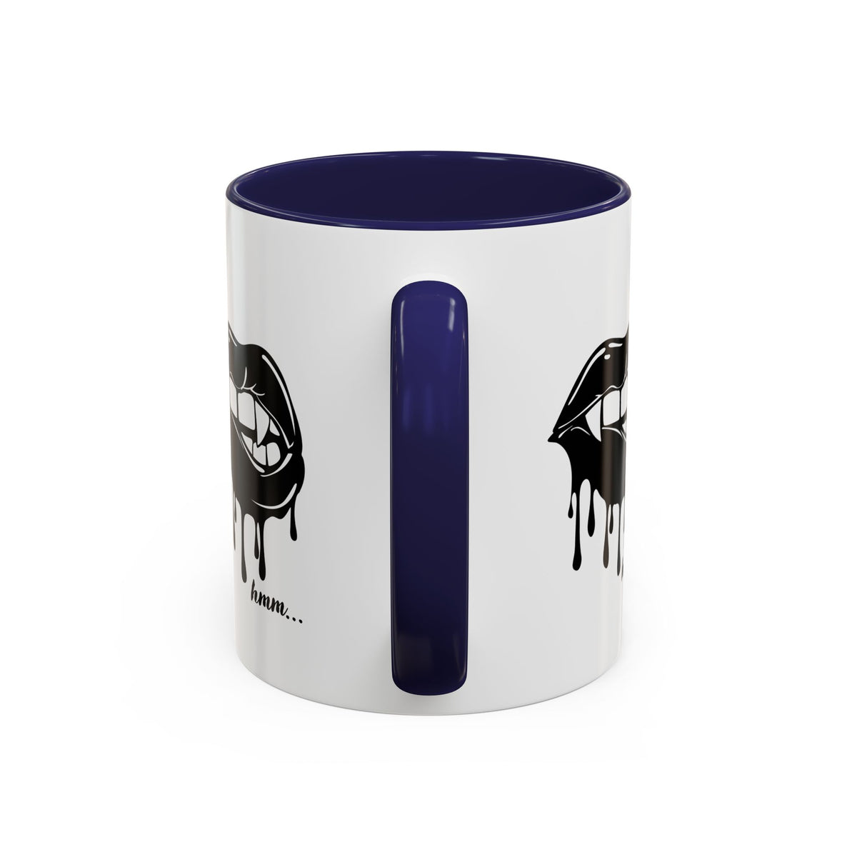 Black Accent Dripping Bite Coffee Mug by Printify, 11oz or 15oz, with a unique dripping bite design on a ceramic mug.