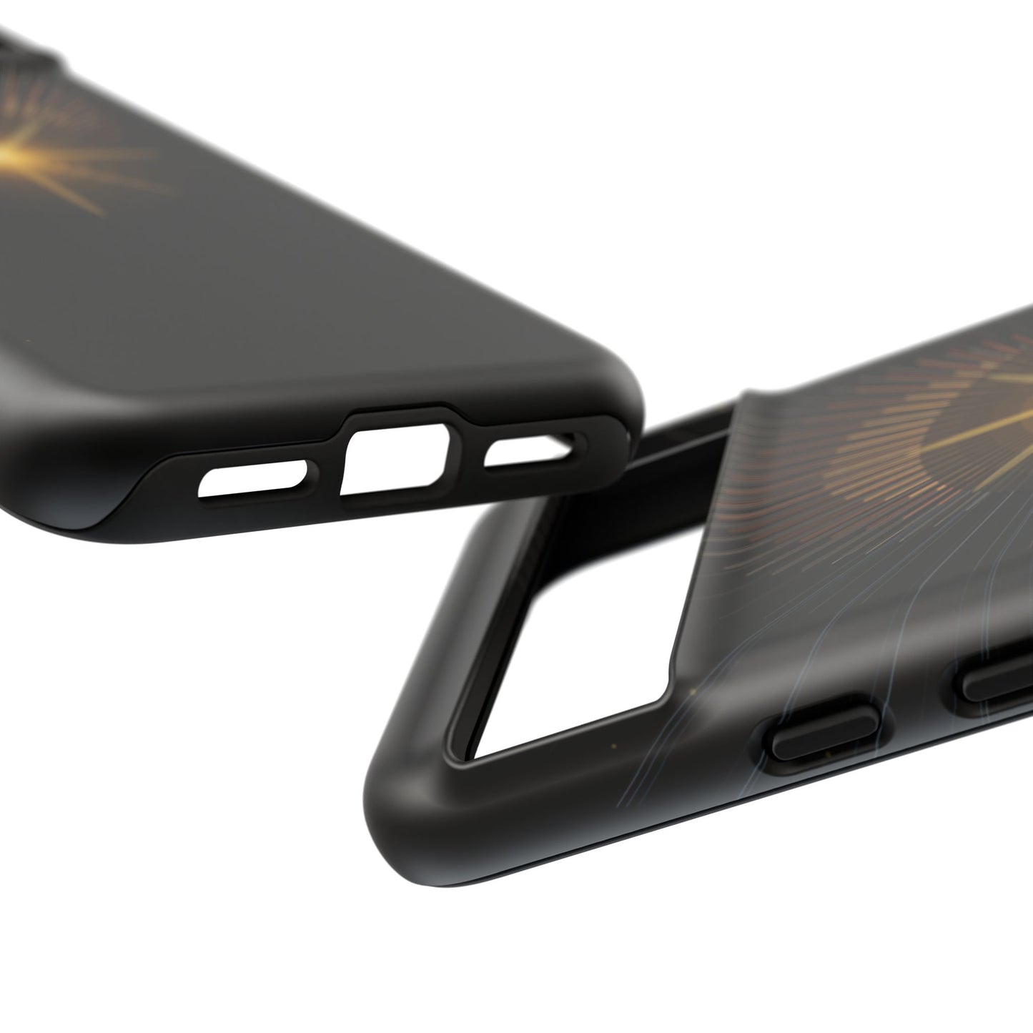 Tough Cases - Radiant Star Phone Case, Protective Black Shockproof Cover with Golden Light Design