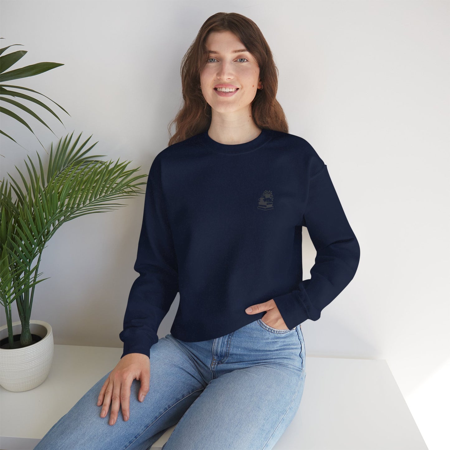 Stack of Books with Mug and Plant Sweatshirt | Cozy Reading Crewneck