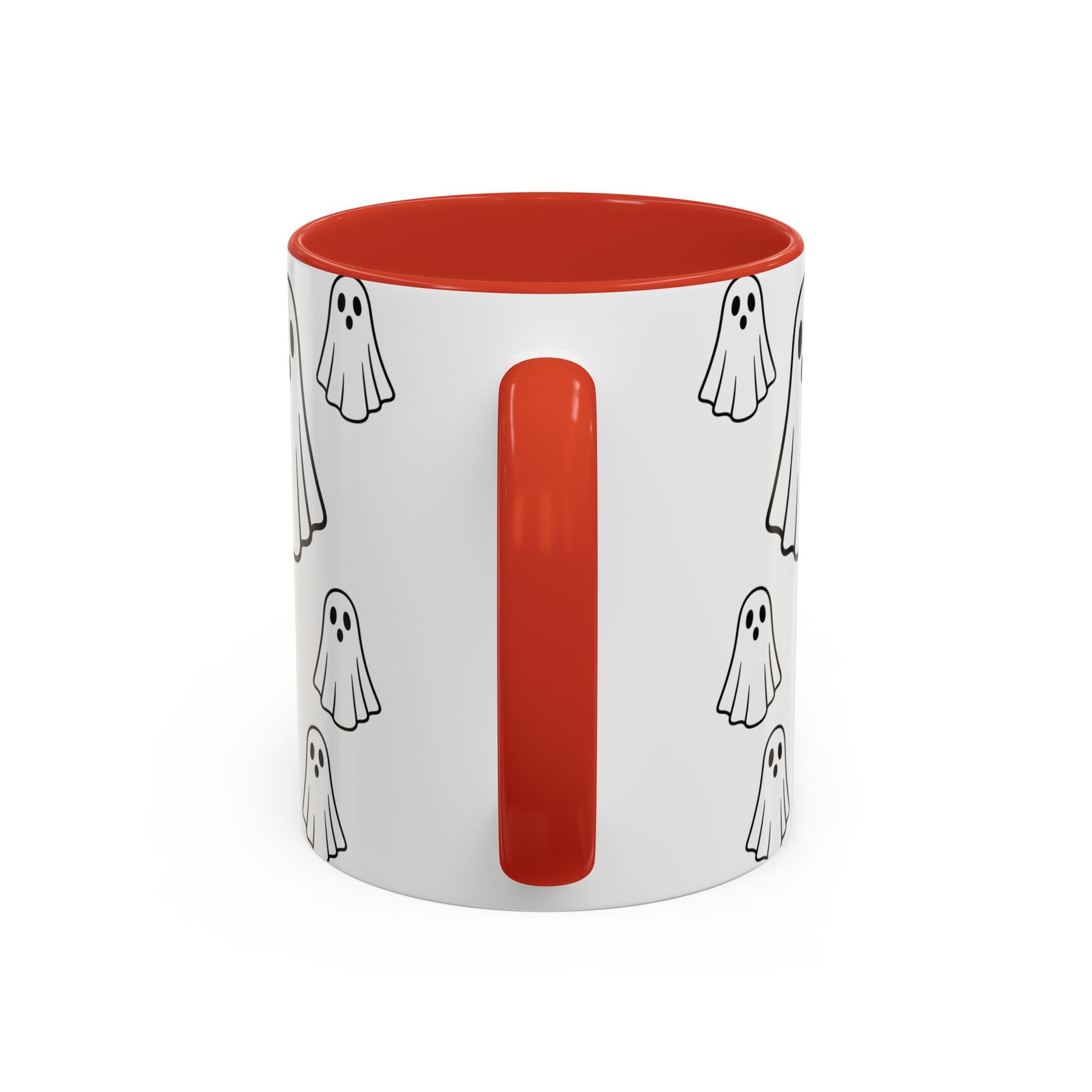Printify ghost pattern accent coffee mug with cute Halloween design, 11oz ceramic mug for festive hot beverages.