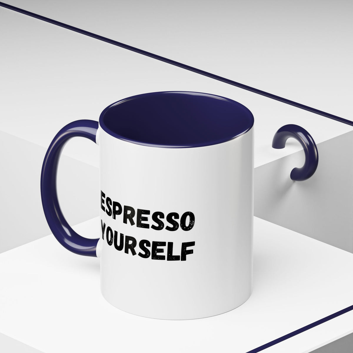 Printify Espresso Yourself accent coffee mug with humorous design, 11 oz size, perfect for coffee lovers.