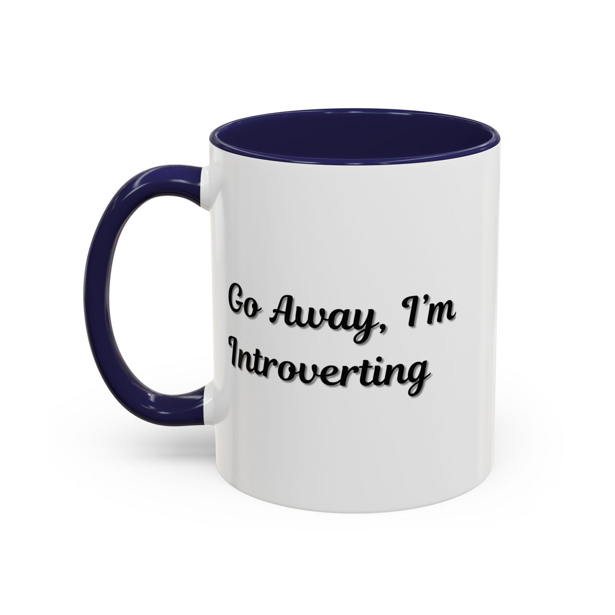 Ceramic coffee mug with "Go Away, I'm Introverting" slogan in black text, 11 oz size, personalized printify mug design