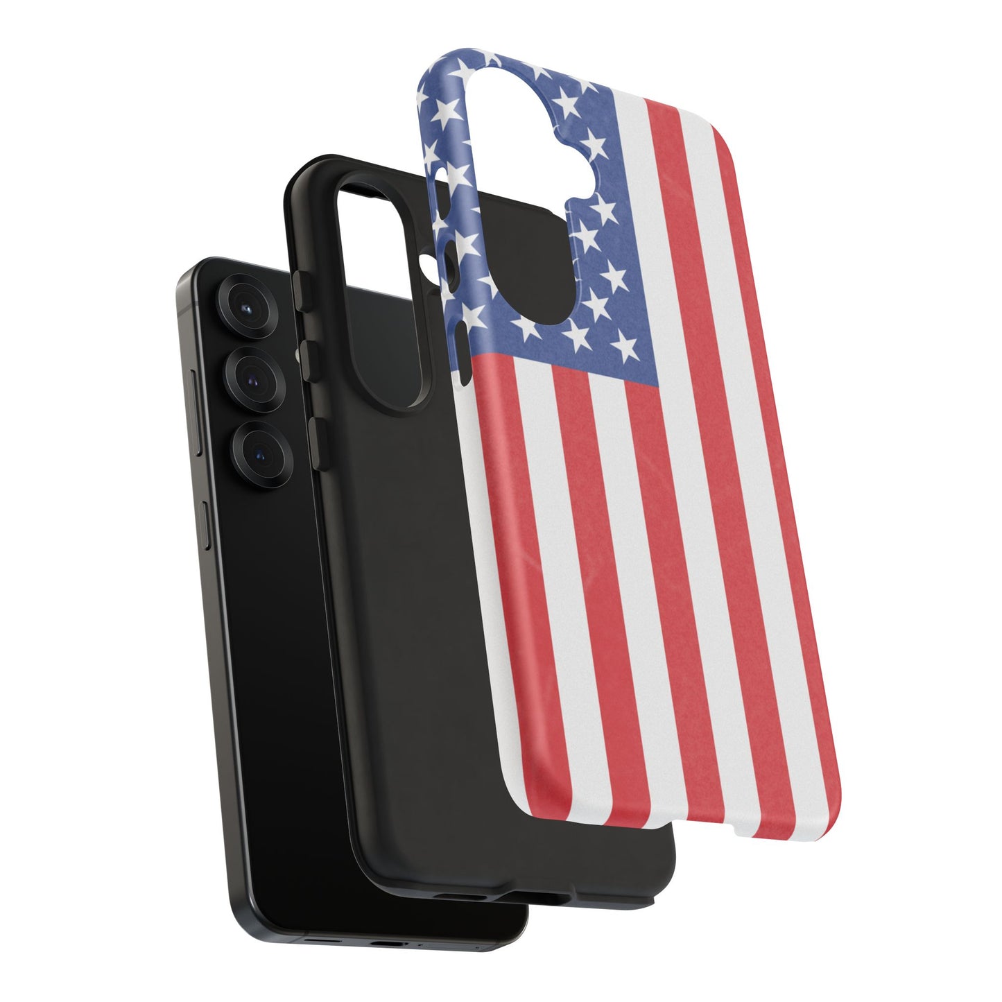 American flag tough phone case for iPhone and Samsung, patriotic protective cover with bold flag design, durable and stylish.