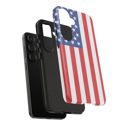 American flag tough phone case for iPhone and Samsung, patriotic protective cover with bold flag design, durable and stylish.