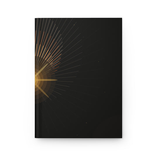 Golden Sunburst minimalist hardcover journal with matte finish, featuring a decorative sunburst design on the front cover.