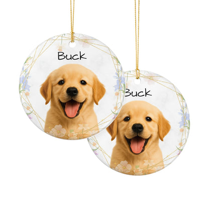 Golden Retriever Puppy Ornament, Ceramic Pet Photo Ornament | Personalized Name Option - TRV