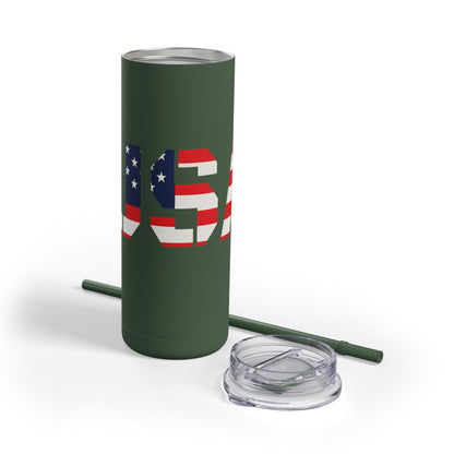 USA Flag Tumbler - 20oz Skinny Matte Drinkware, Travel Mug, Patriotic Gift, Fourth of July, Summer BBQ, Camping, Outdoor - TRV