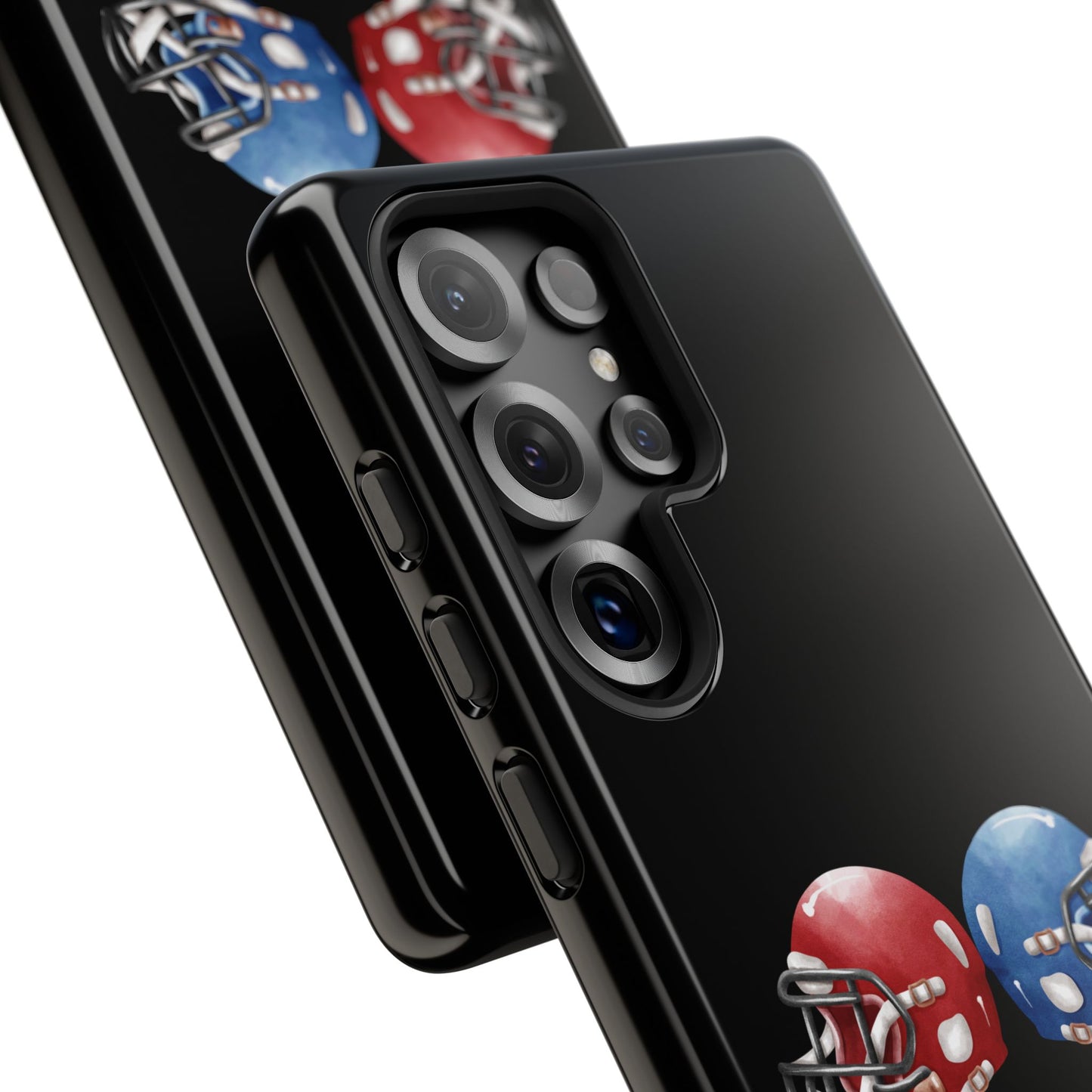 Red and blue football helmet tough phone case for iPhone, protective Printify cover with detailed helmet design.