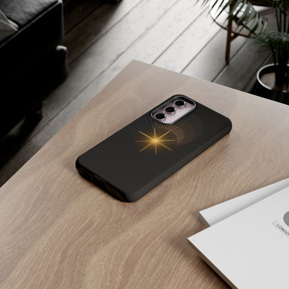 Tough Cases - Radiant Star Phone Case, Protective Black Shockproof Cover with Golden Light Design