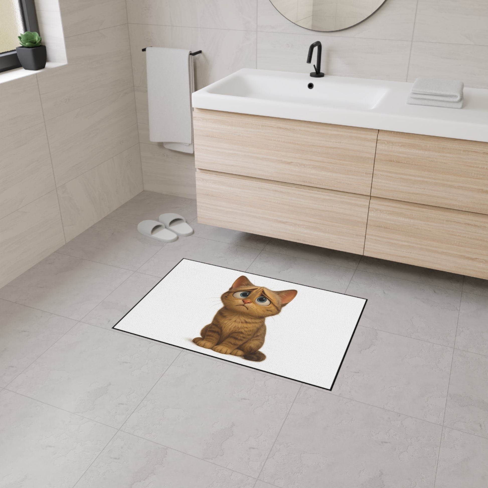 Cute cat-themed floor mat by Printify featuring a fun design, perfect for entrance areas and cat lover gifts.