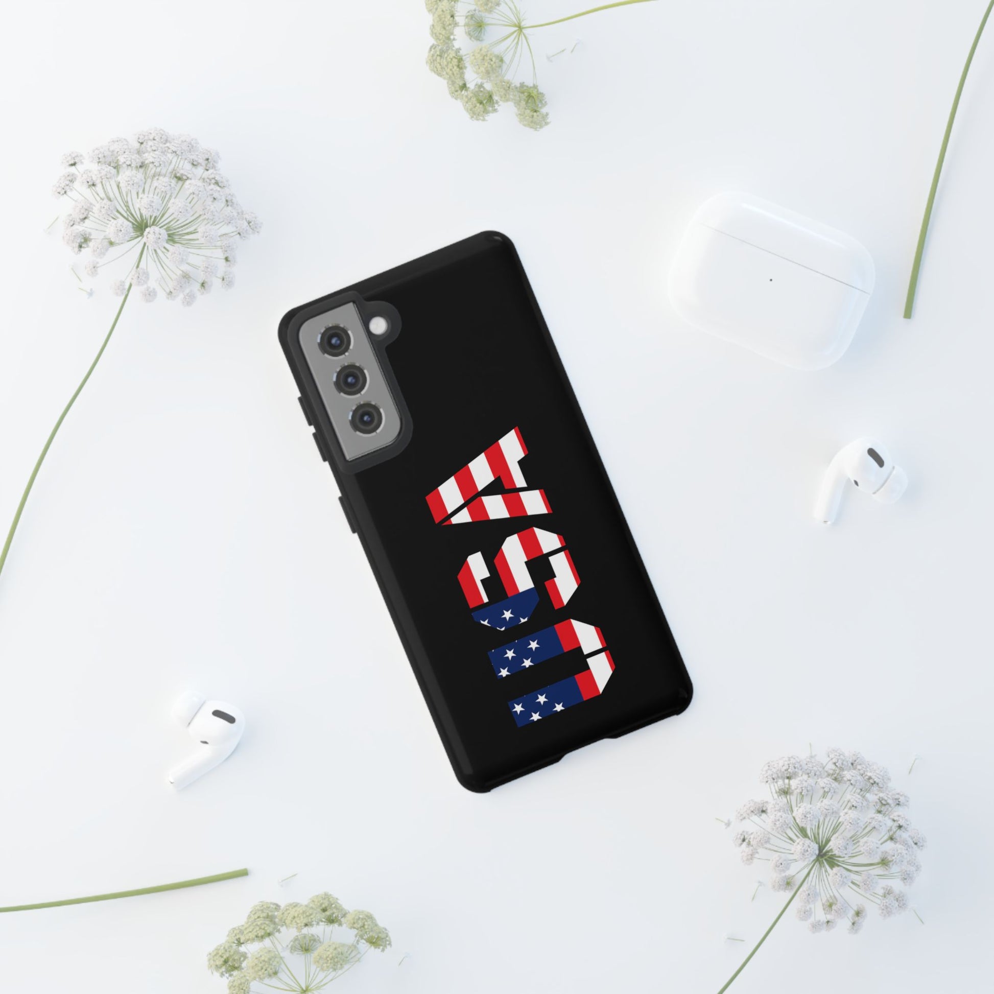 Patriotic American flag phone case by Printify, featuring a rugged design for iPhone or smartphone protection.