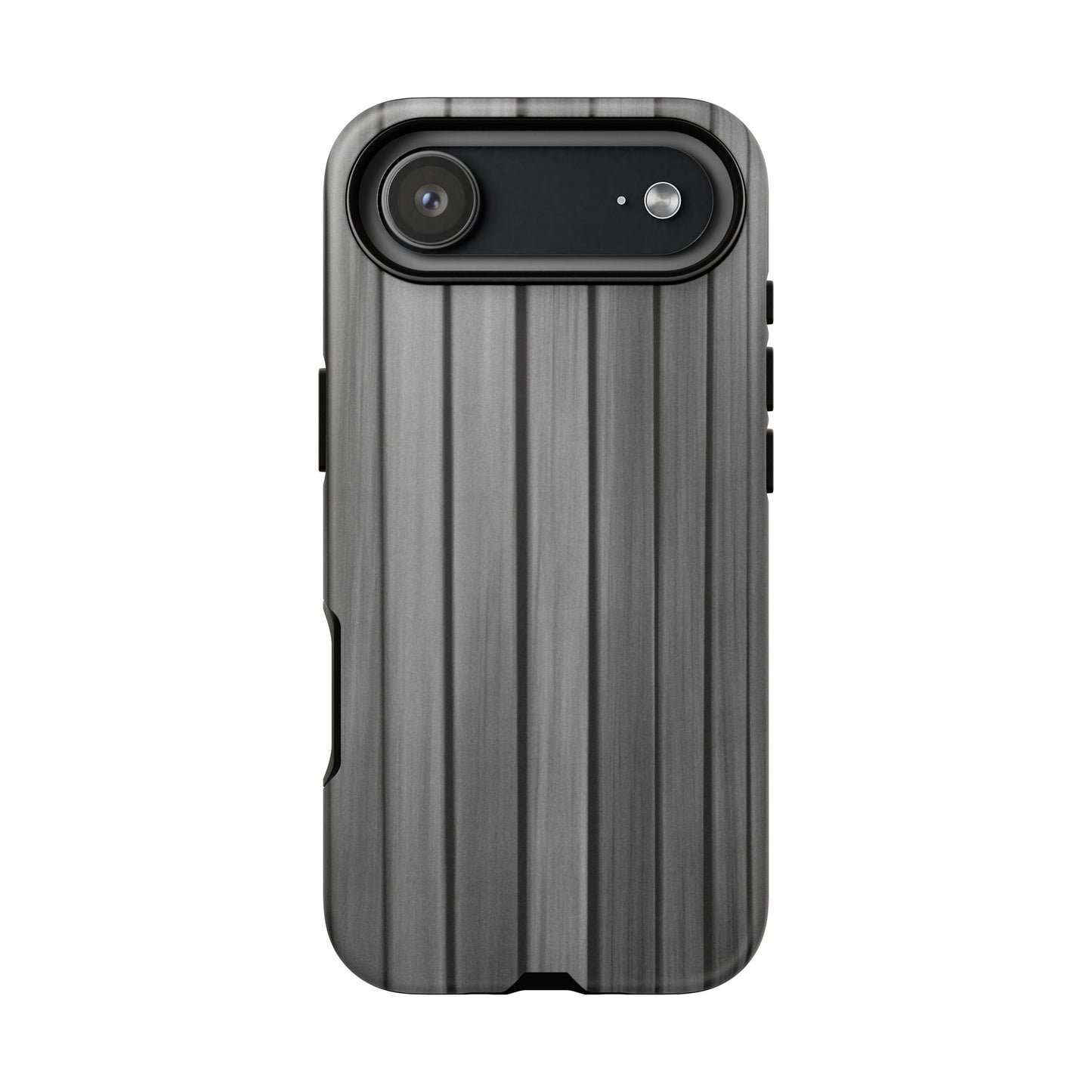 Ribbed metal texture phone case for iPhone, tough protective cover by Printify with sleek metallic design.