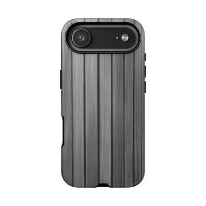 Ribbed metal texture phone case for iPhone, tough protective cover by Printify with sleek metallic design.