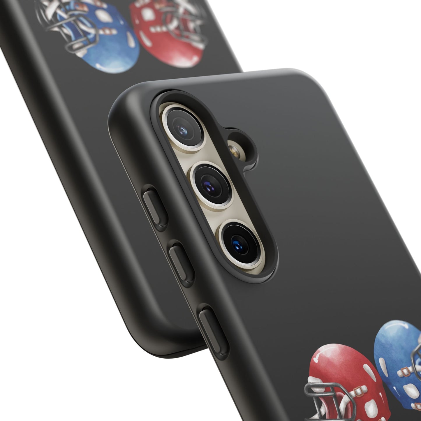Red and blue football helmet tough phone case for iPhone, protective Printify cover with realistic helmet design.