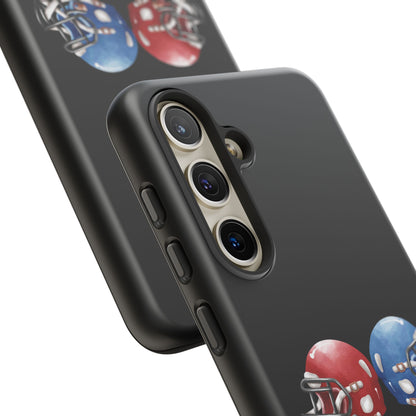 Red and blue football helmet tough phone case for iPhone, protective Printify cover with realistic helmet design.