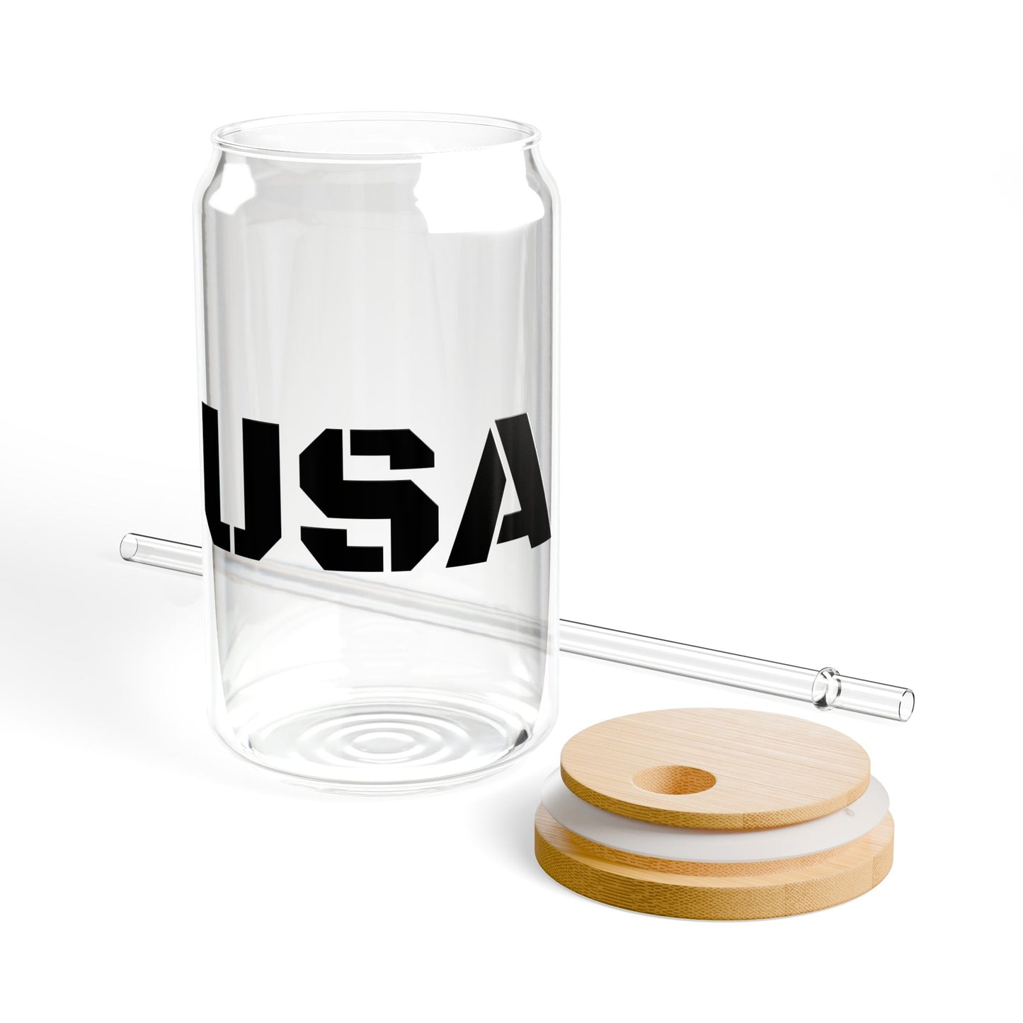 USA 16oz Sipper Glass with Bamboo Lid & Straw – Patriotic Reusable Drink Tumbler