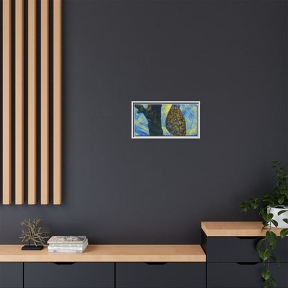Framed matte canvas art of a starry nut cluster with dried plum in a tree, printed by Printify.