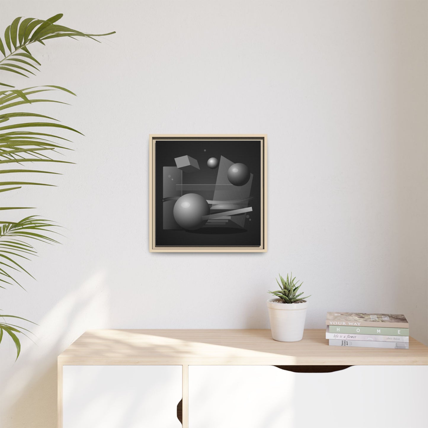 Monochrome Geometric Spheres Canvas Framed Wall Art | Matte Print