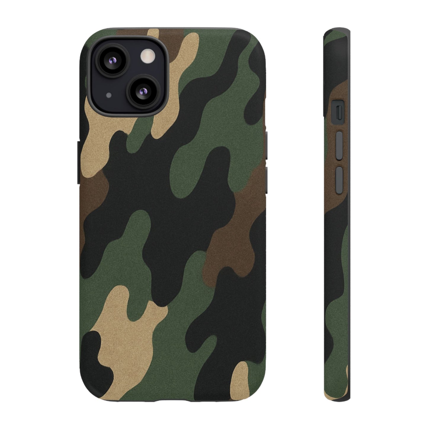 Military green camo tough phone case by Printify, rugged protective cover for smartphones with military-style camouflage design.