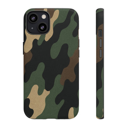 Military green camo tough phone case by Printify, rugged protective cover for smartphones with military-style camouflage design.