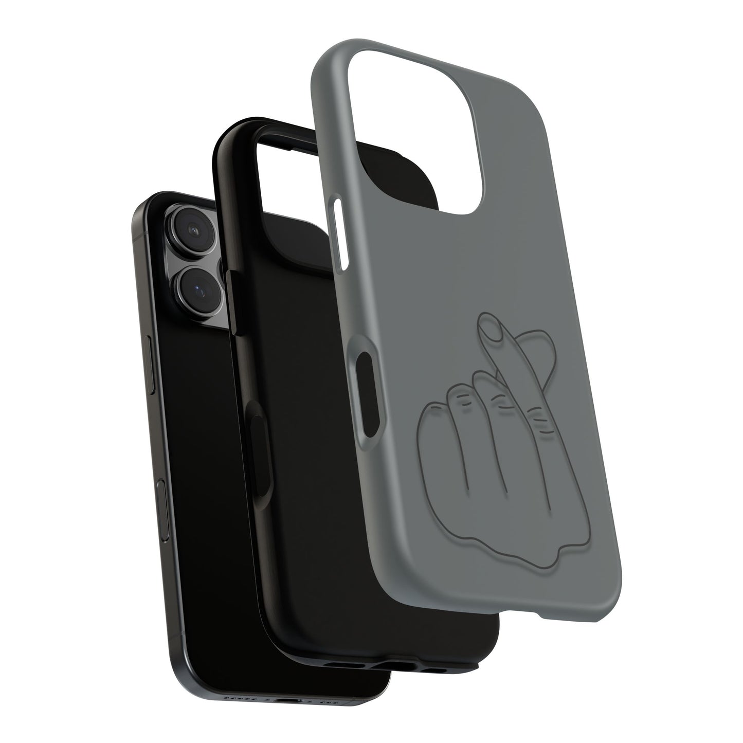 Silicone phone case with embossed Korean finger heart design, compatible with smartphones, by Printify.