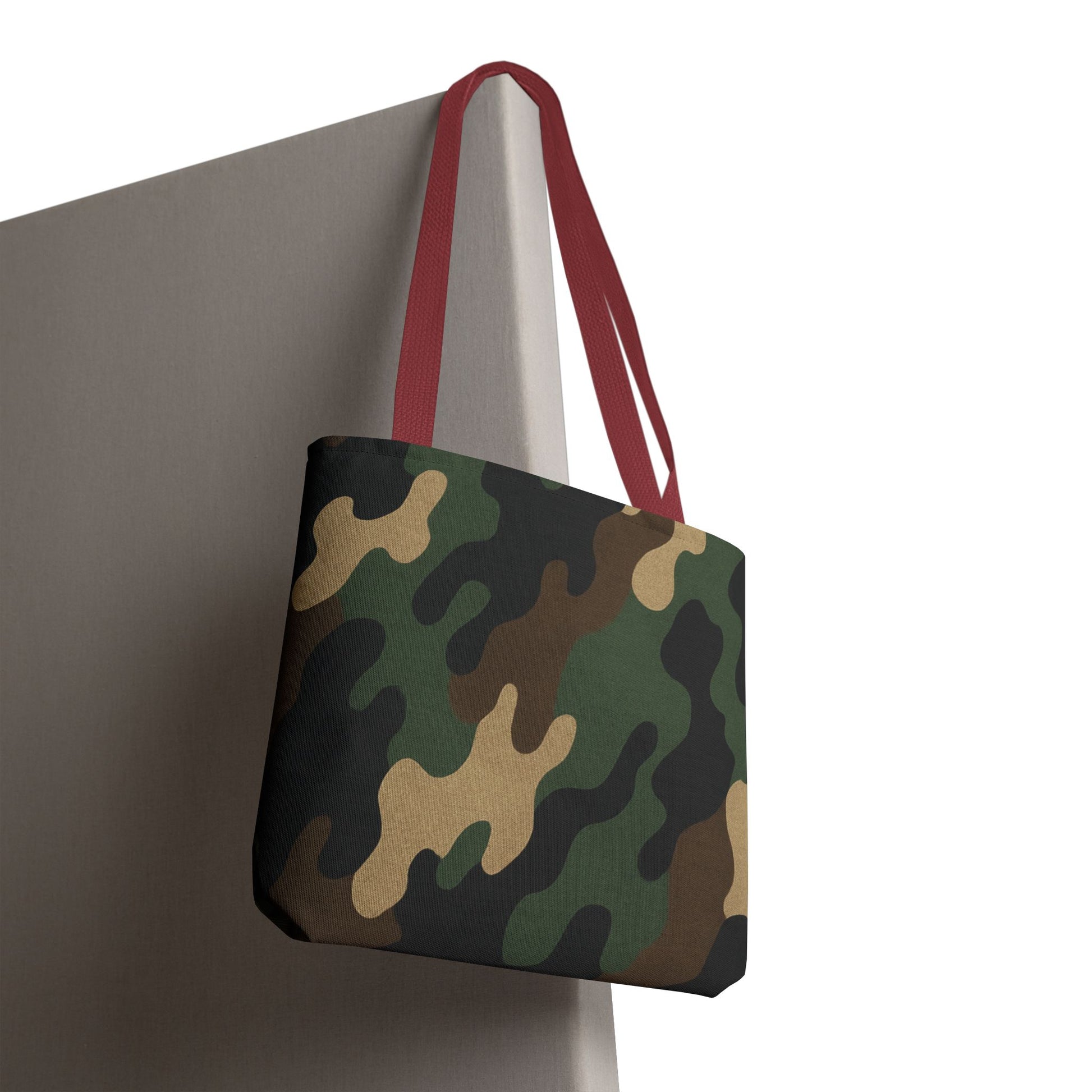 Camo pattern tote bag made of canvas with all-over print, casual carryall bag by Printify for everyday use