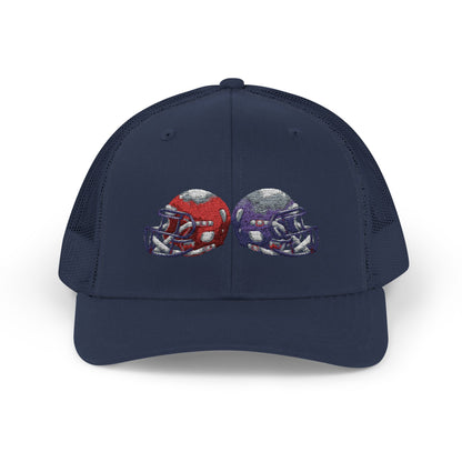 Sporty Snapback Trucker Cap with Football Helmets, Baseball Cap, Outdoor Activity Hat, Gift for Sports Fans, Team Spirit Wear - TRV