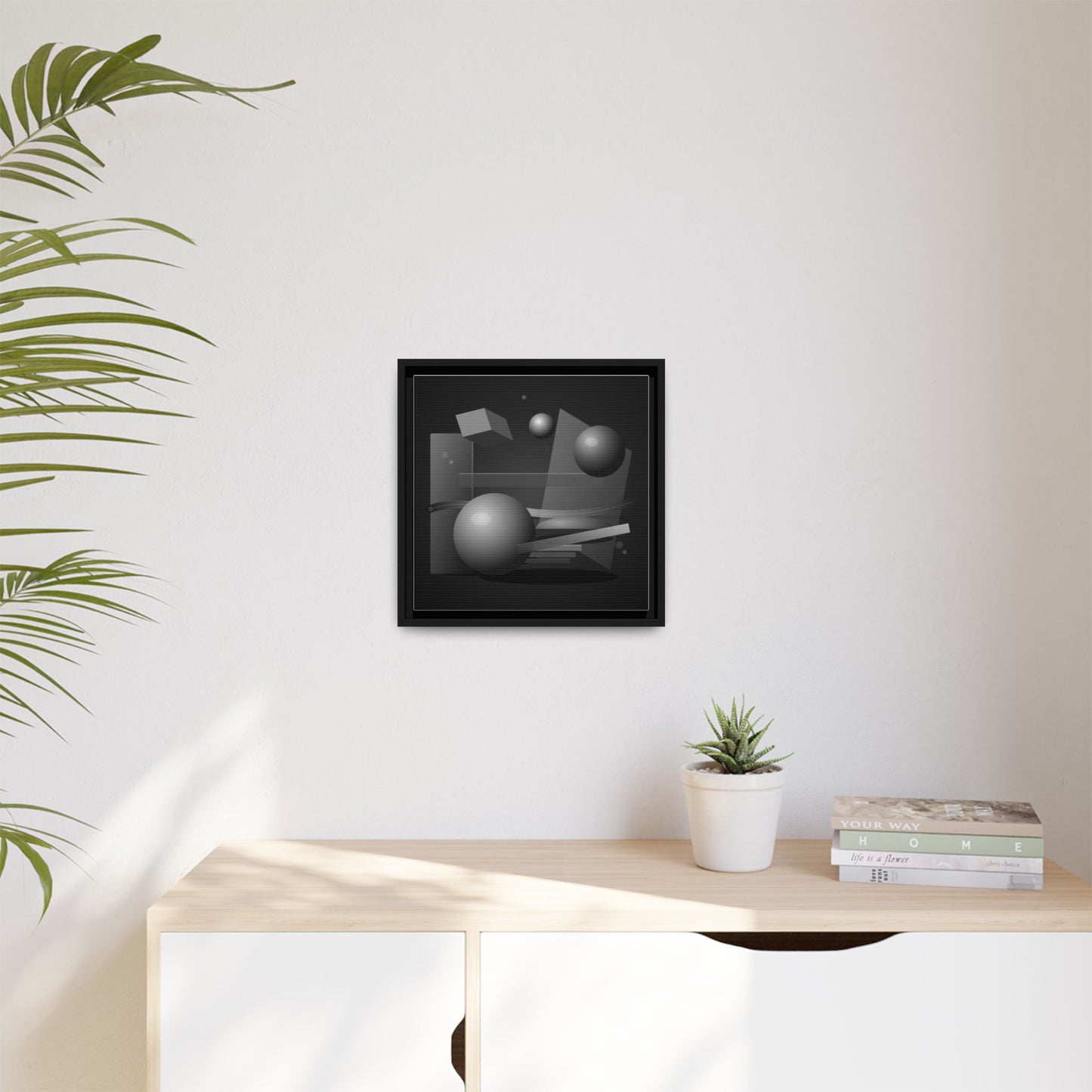 Monochrome Geometric Spheres Canvas Framed Wall Art | Matte Print