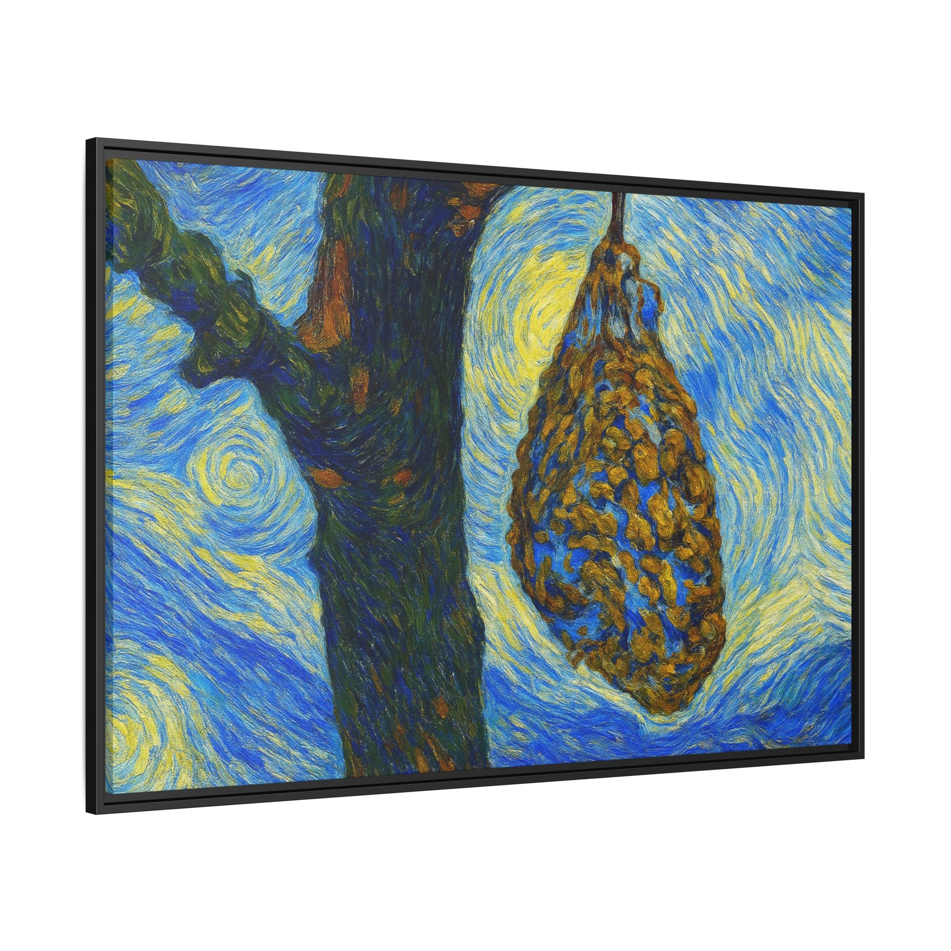 Framed matte canvas art featuring a starry nut cluster on dried plum background, by Printify.