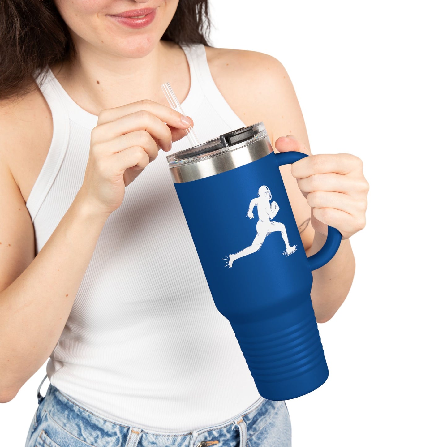 Football Player Coffee Tumbler, Insulated Travel Mug for Active Lifestyles, Sporty Drinkware for On-the-Go, Perfect Gift for Athletes